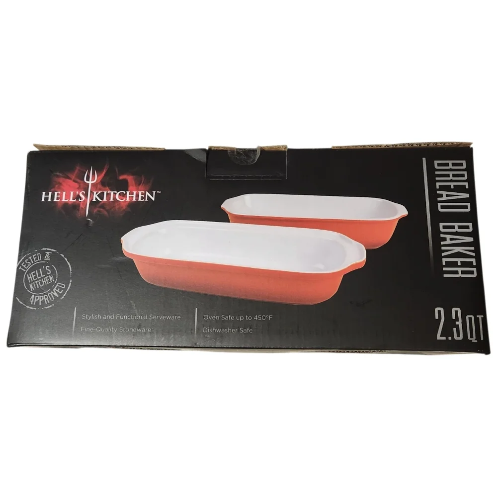 NIB Hells Kitchen Artisan Bread Baker Gordon Ramsey 2.3 Quart Stoneware Orange